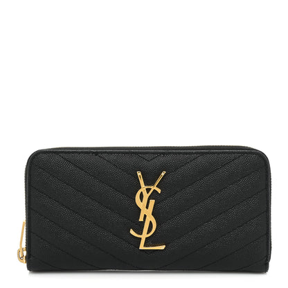 Saint Laurent Grain De Poudre Matelasse Chevron Monogram Zip Around Wallet Black 1 of 14