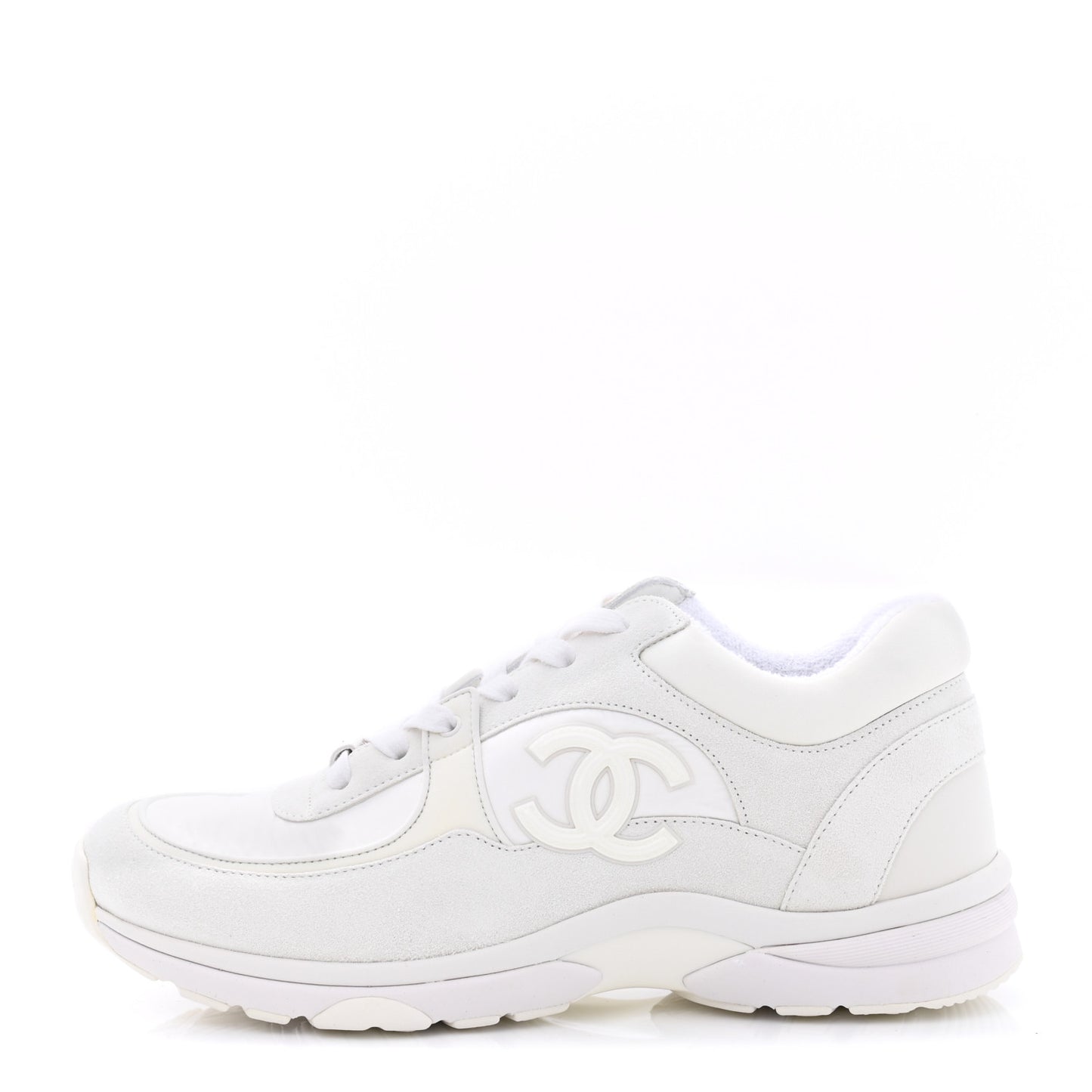 Suede Calfskin Fabric CC Sneakers 40 White