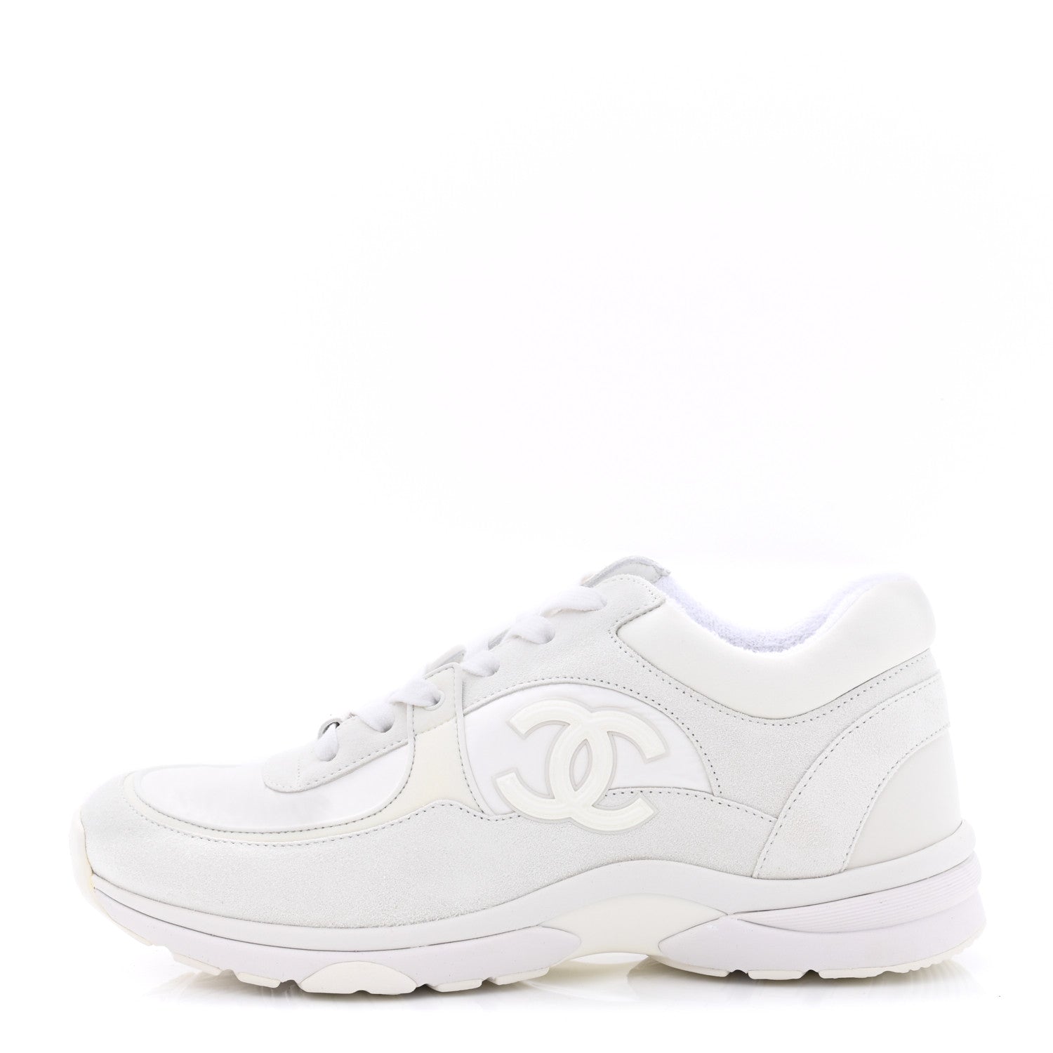 Chanel Suede Calfskin Fabric CC Sneakers 40 White 1 of 9