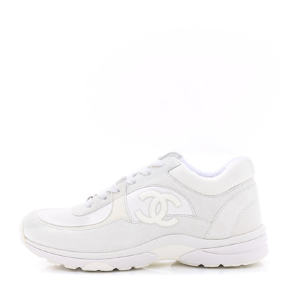 Chanel Suede Calfskin Fabric CC Sneakers 40 White 1 of 9