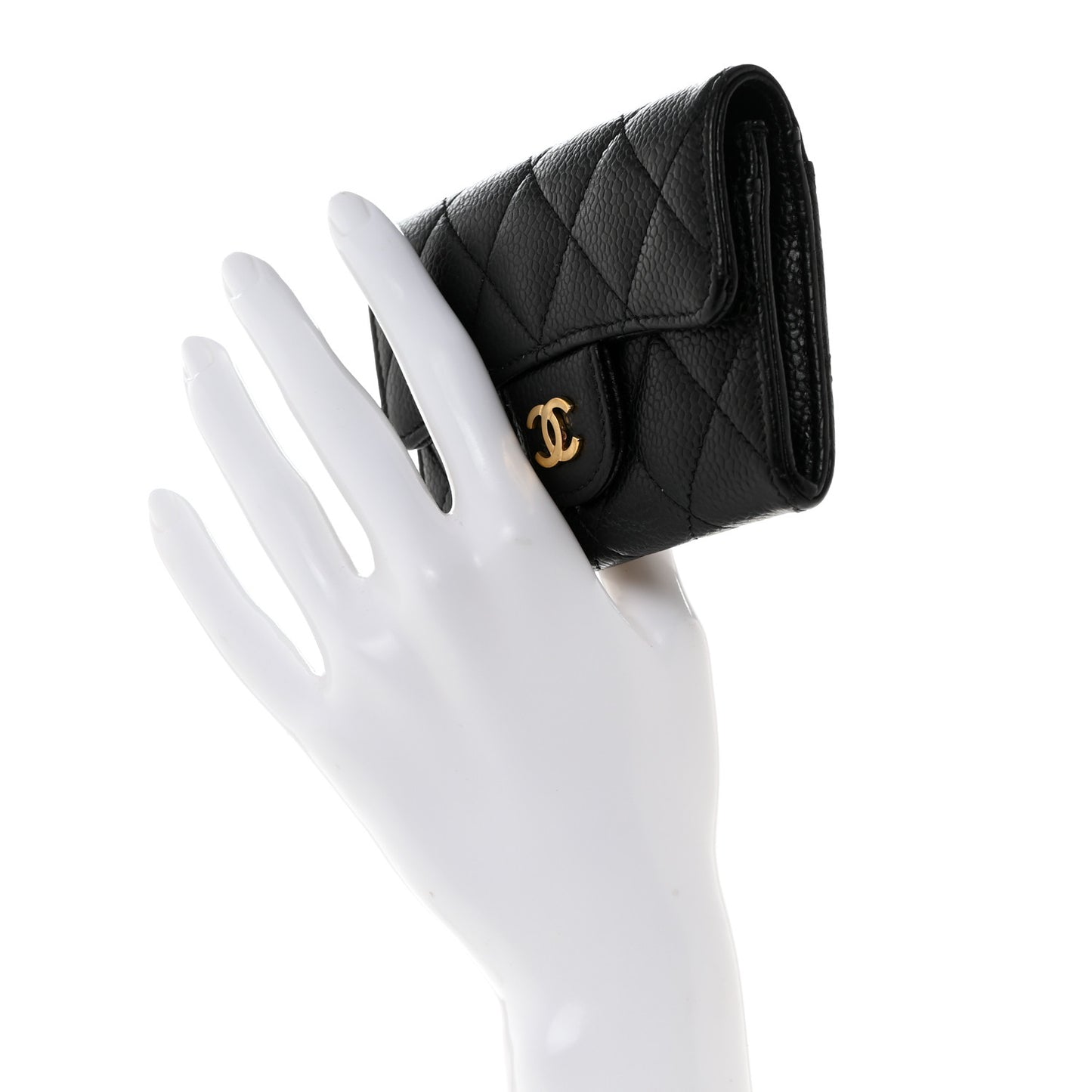 Caviar Quilted Flap Card Holder Wallet Black