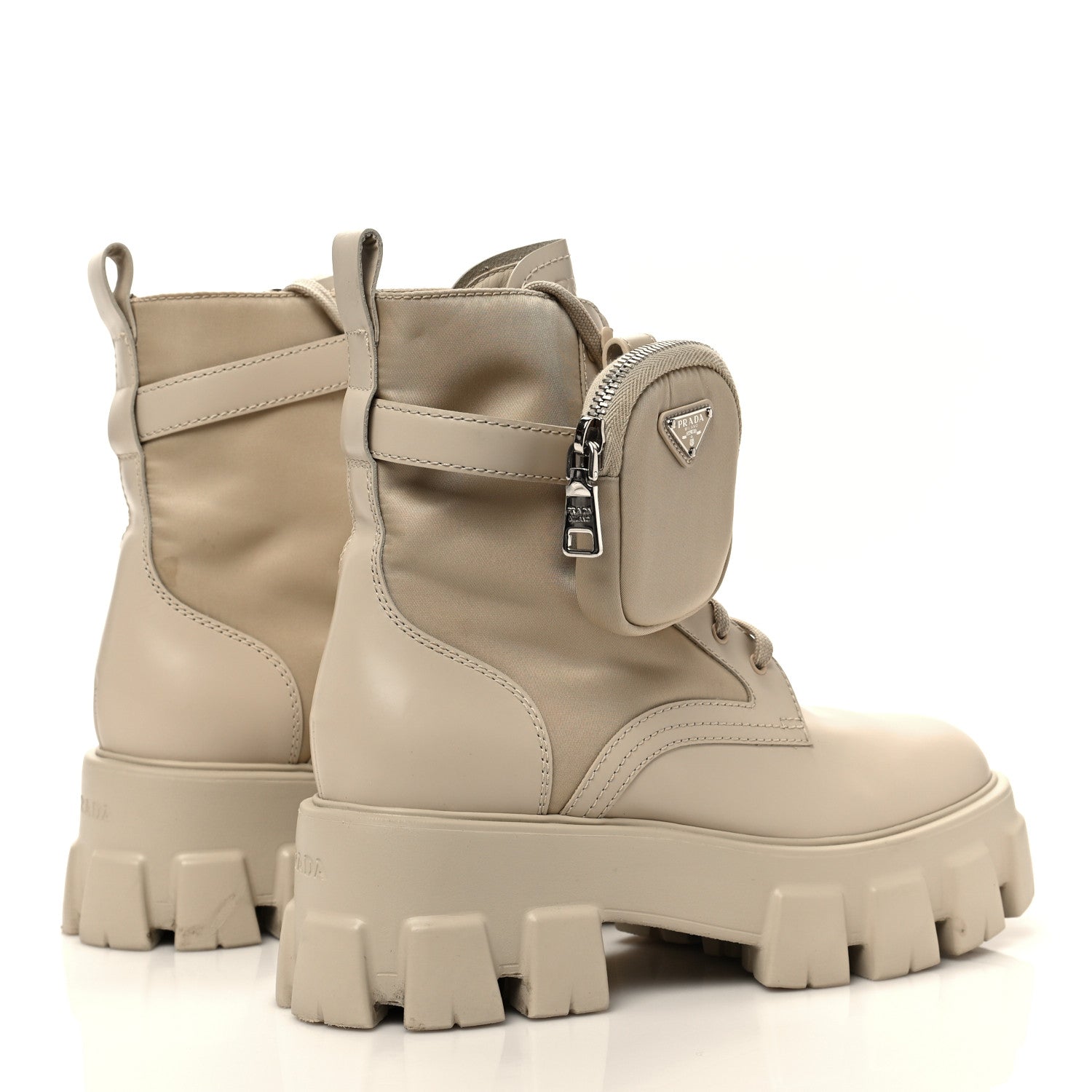 Prada Spazzolato Rois Re-Nylon Metal Triangle Logo Monolith Pouch Pocket 55mm Boots 38.5 Deserto 4 of 9