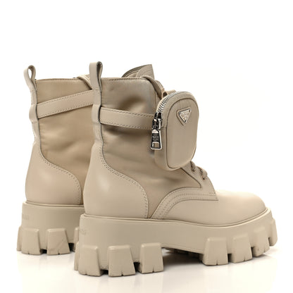Prada Spazzolato Rois Re-Nylon Metal Triangle Logo Monolith Pouch Pocket 55mm Boots 38.5 Deserto 4 of 9