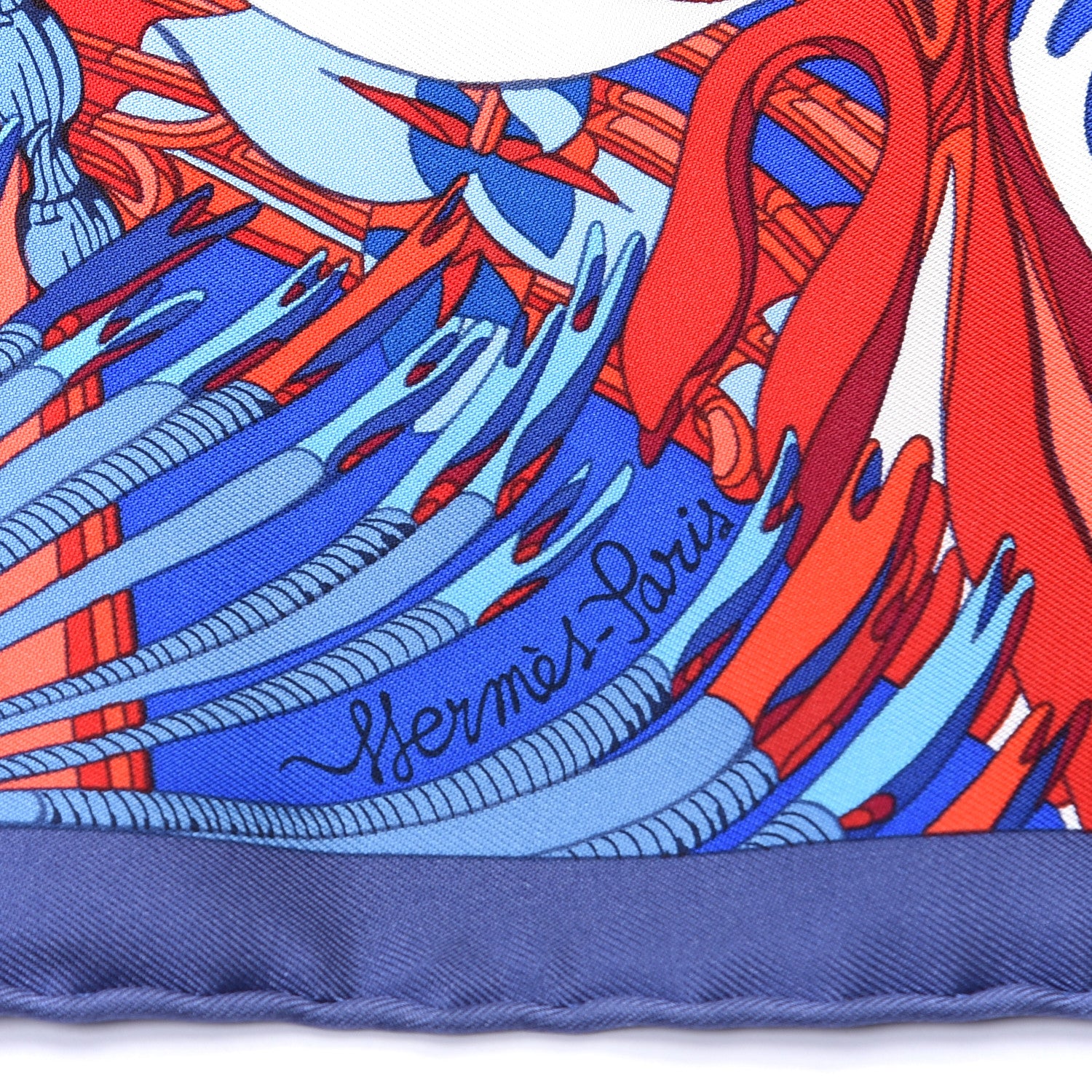 Hermes Silk Fantaisie Botanique Pocket Scarf 45 Bleu Royal Rouge White 2 of 4