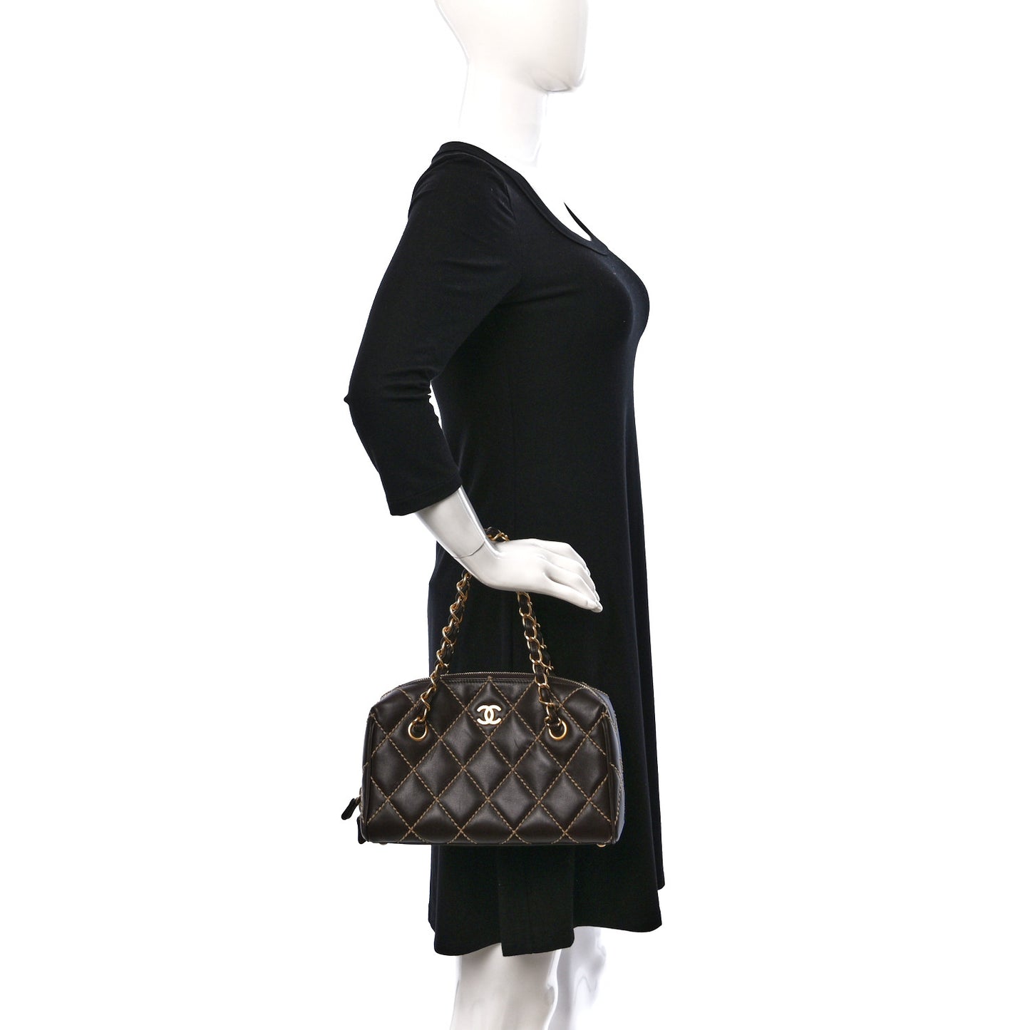 Calfskin Wild Stitch Chain Bag Brown