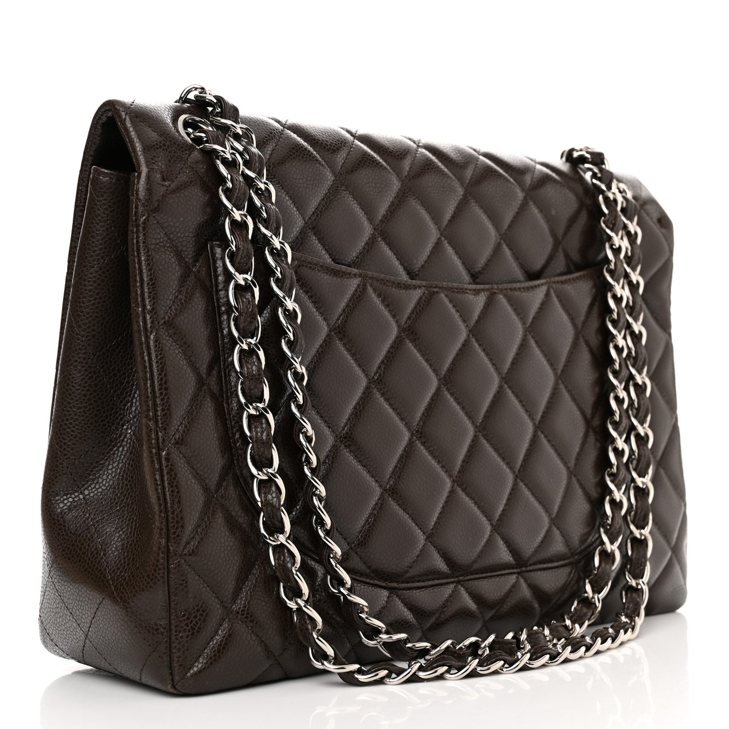 Caviar Quilted Maxi Single Flap Dark Brown
