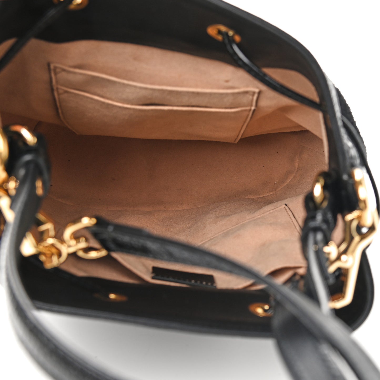 Suede Patent Web Small Ophidia Bucket Bag Black