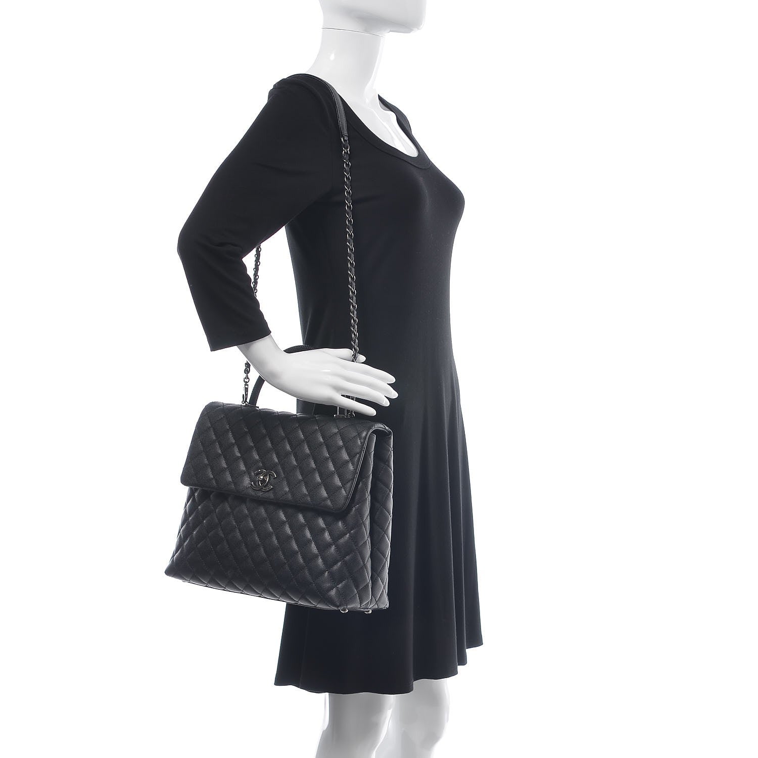 Chanel Caviar Lizard Quilted Large Coco Handle Flap Black 2 of 9