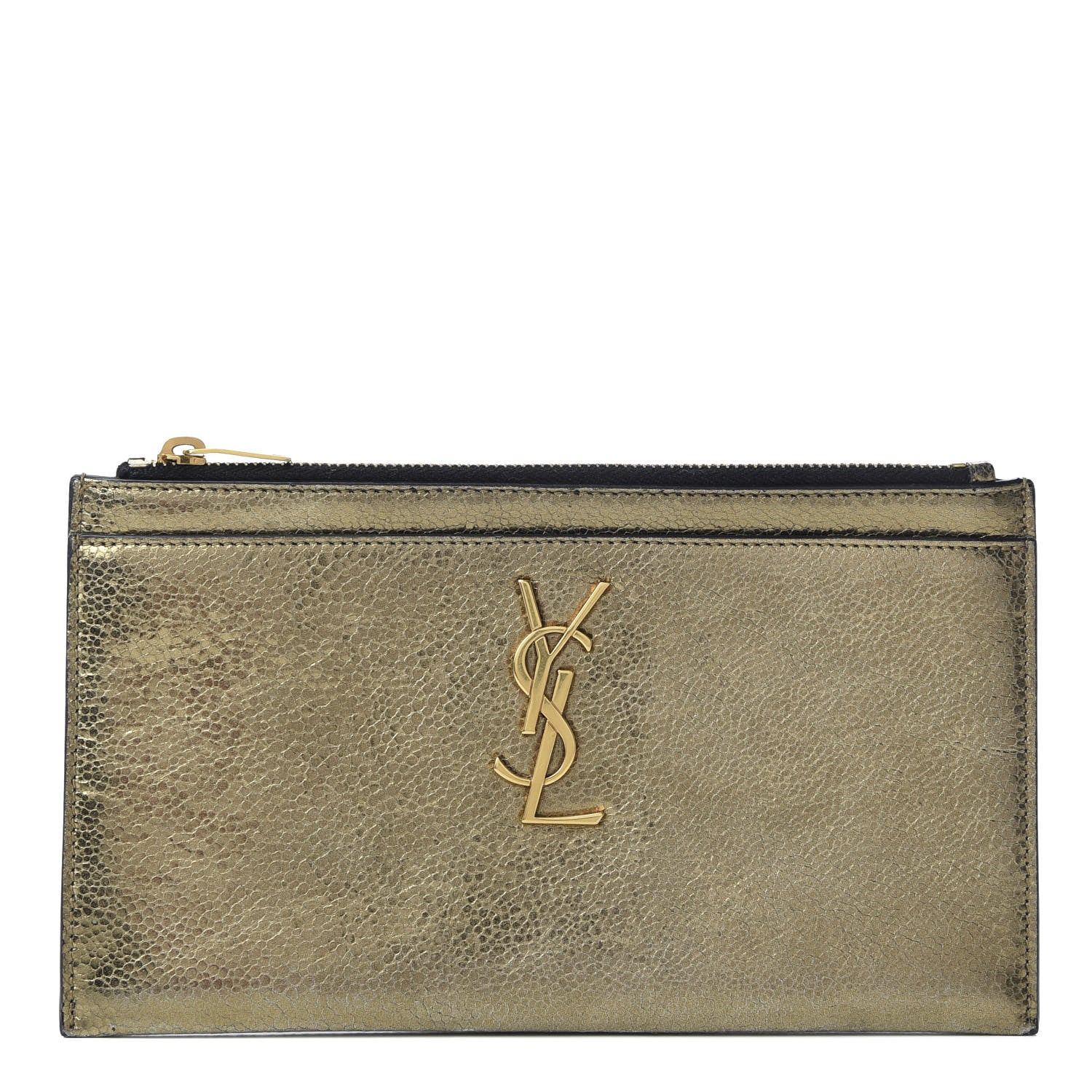 Saint Laurent Metallic Grain De Poudre Monogram Bill Pouch Gold 1 of 8