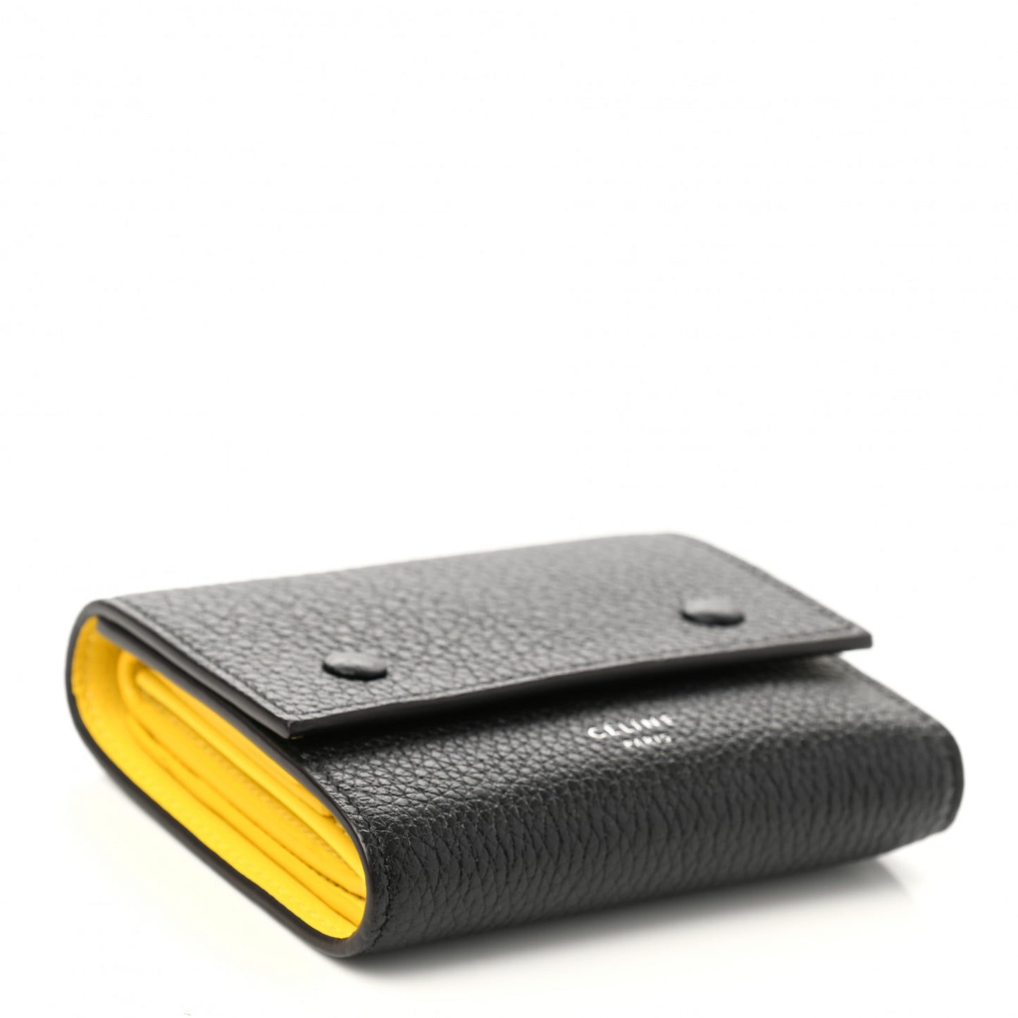 Drummed Calfskin Small Multifunction Folded Wallet Black