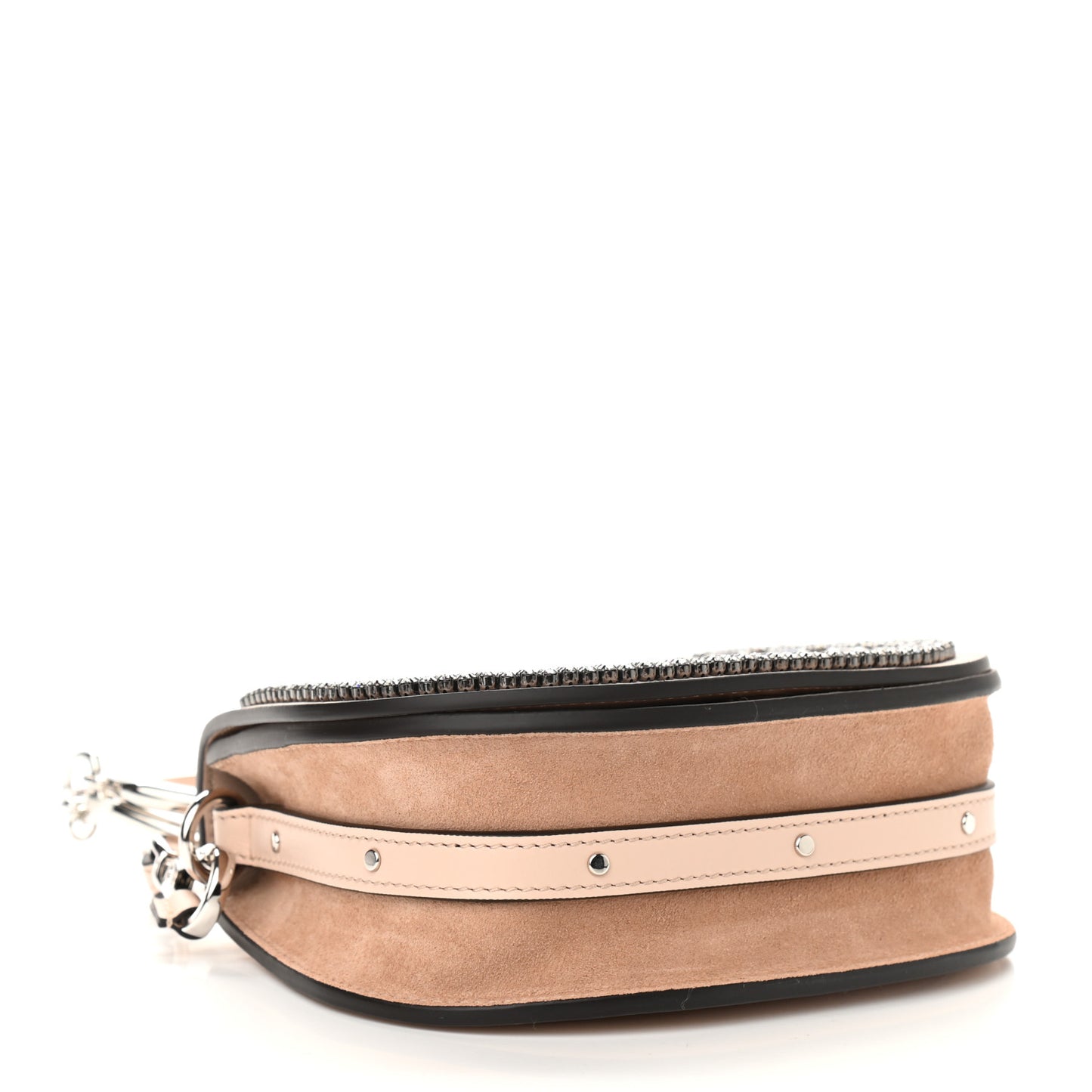 Calfskin Crystal Embellished Small Nile Bracelet Bag Cement Pink