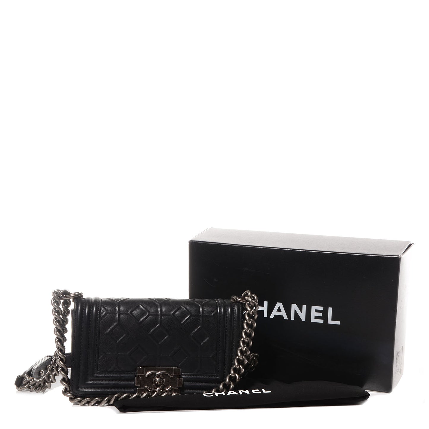 Calfskin Embossed Crystal Small Boy Flap Black