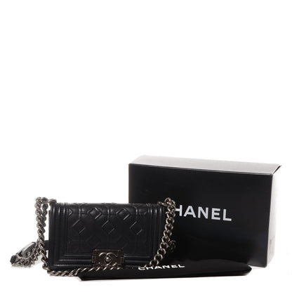 Chanel Calfskin Embossed Crystal Small Boy Flap Black 6 of 8