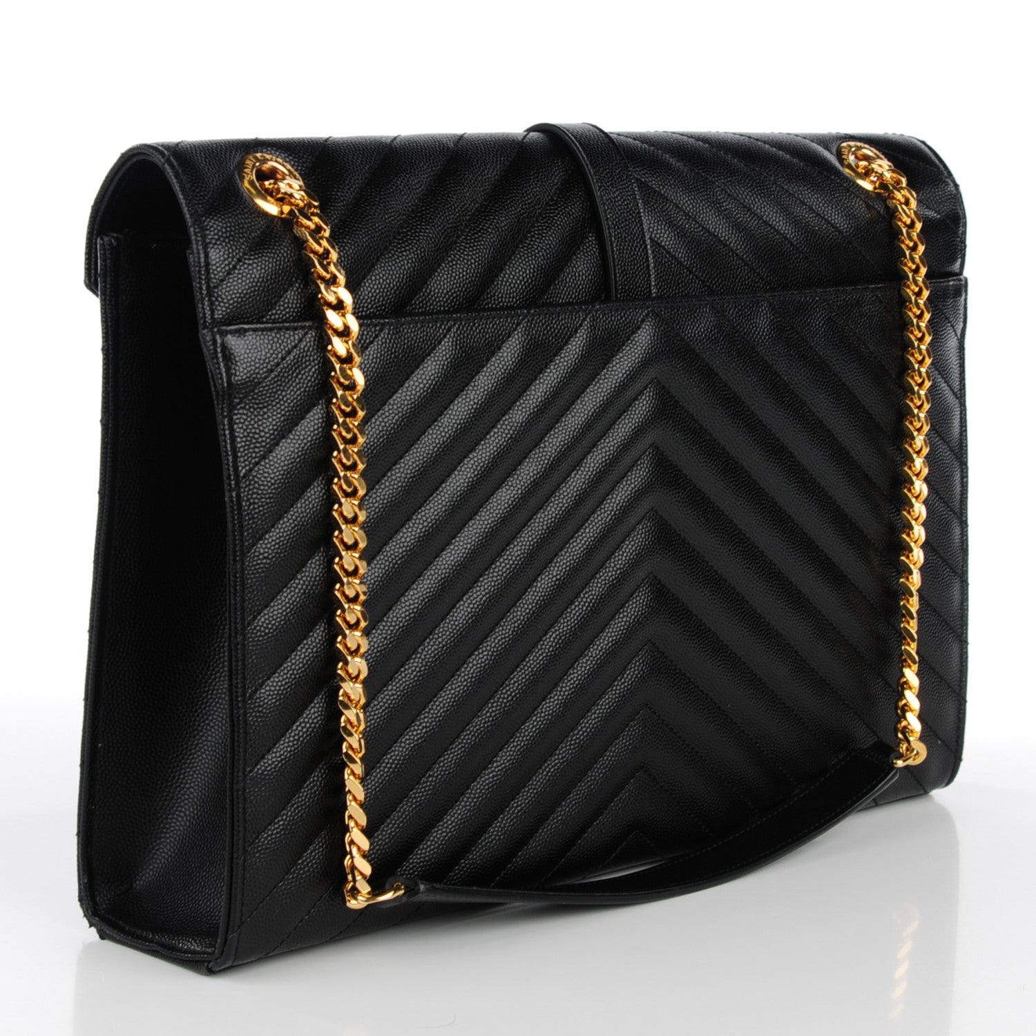 Saint Laurent Grain De Poudre Matelasse Chevron Large Monogram Satchel Black 3 of 8