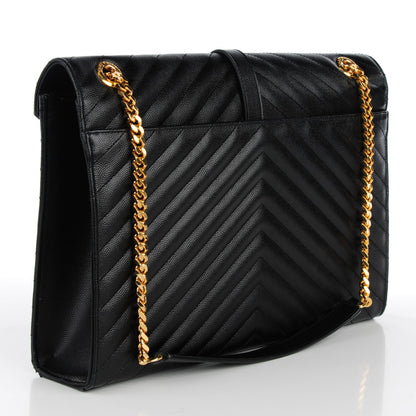 Saint Laurent Grain De Poudre Matelasse Chevron Large Monogram Satchel Black 3 of 8