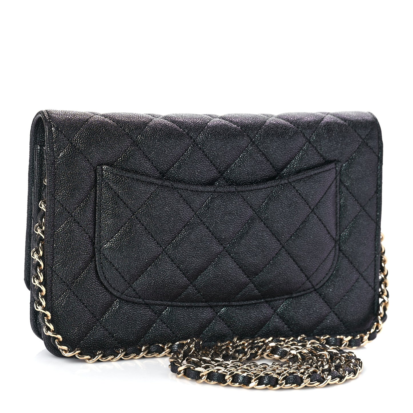 Iridescent Caviar Quilted Wallet On Chain WOC Black