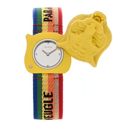 Gucci Stainless Steel Nylon 32mm Le Marche Des Merveilles Tiger Quartz Watch Yellow 2 of 6