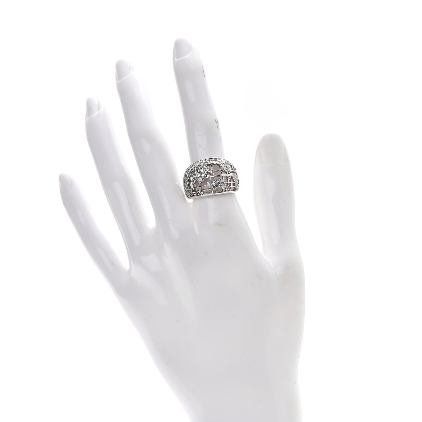 18K White Gold Diamond World Map Ring 56 7.5