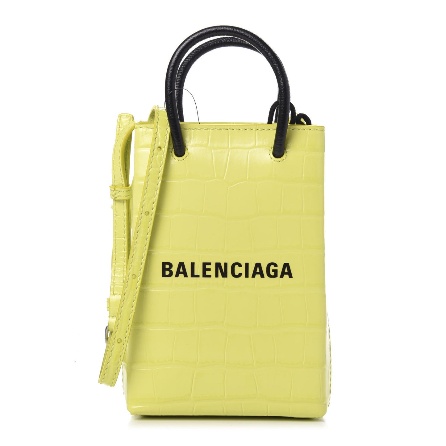 Calfskin Crocodile Embossed Logo Shopping Phone Holder Bag Lime