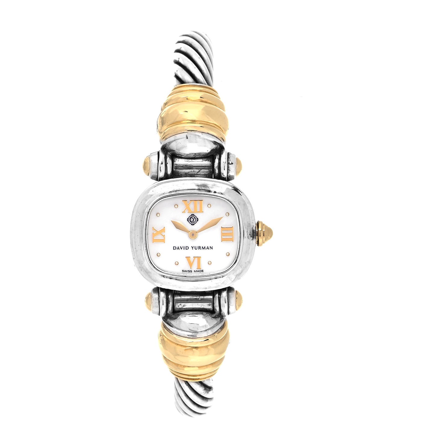 Sterling Silver 14K Yellow Gold Mother of Pearl 21mm Classic Cable Quartz Watch