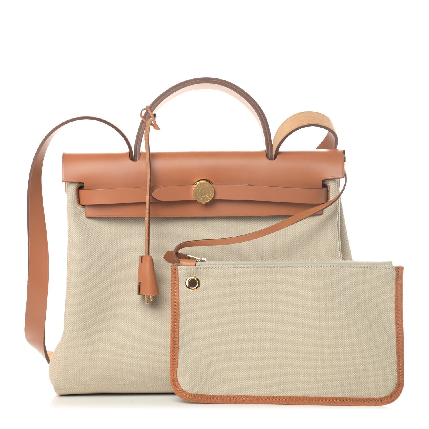 Hermes Military Toile Vache Hunter Herbag Zip Retourne 31 PM Beton Fauve 1 of 4
