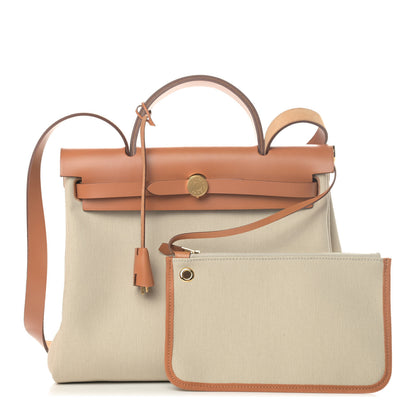 Hermes Military Toile Vache Hunter Herbag Zip Retourne 31 PM Beton Fauve 1 of 4