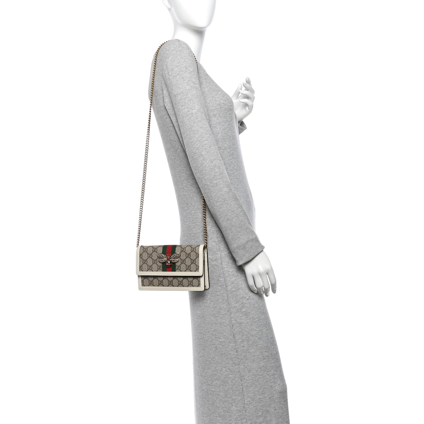 GG Supreme Monogram Web Queen Margaret Chain Wallet White