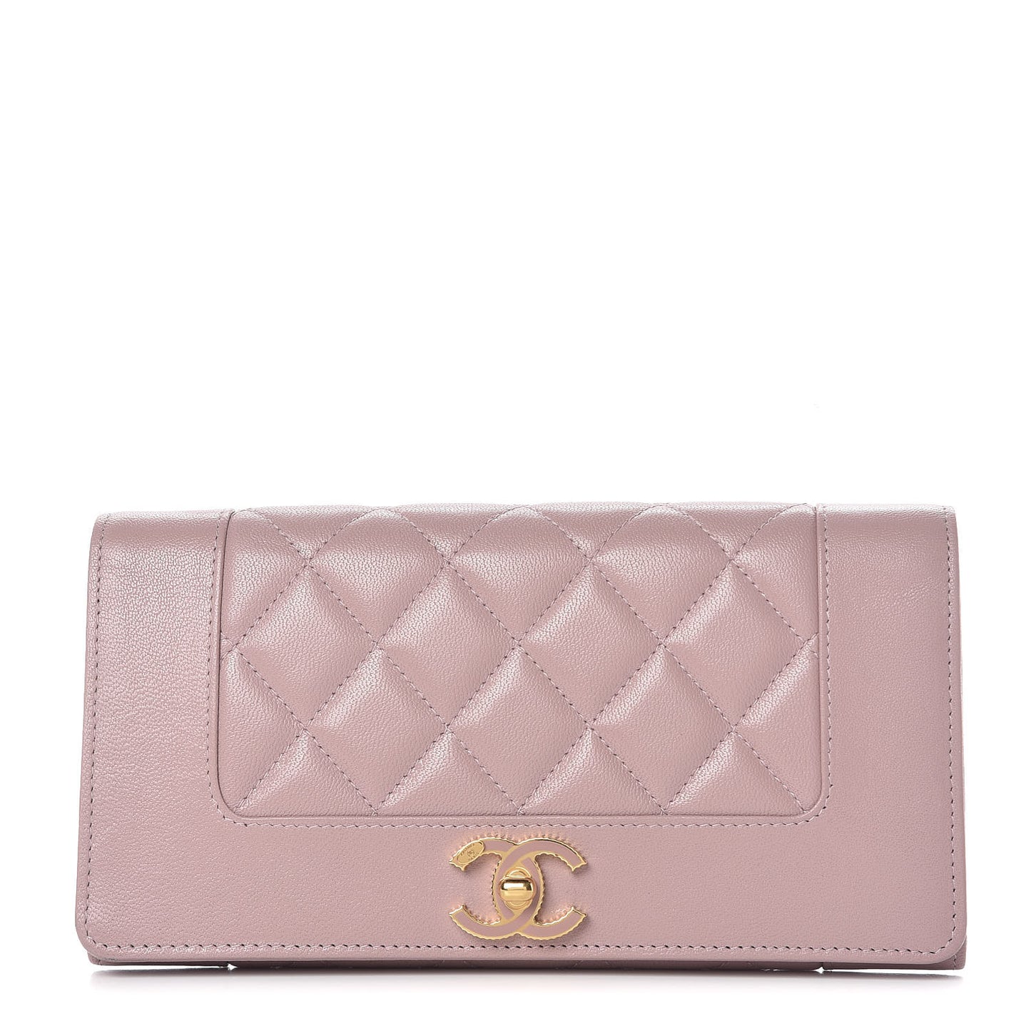 Sheepskin Quilted Mademoiselle Vintage Flap Wallet Pink