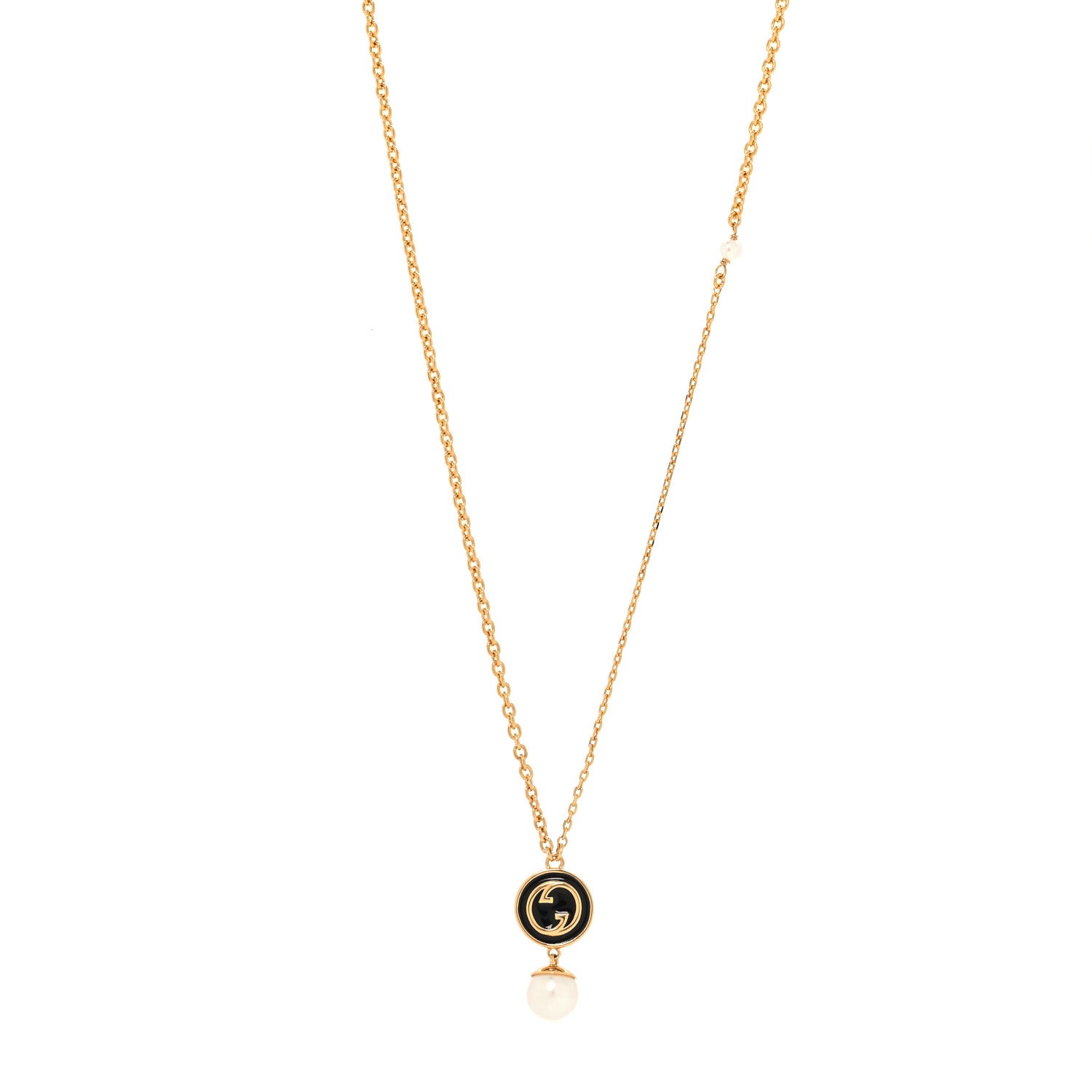 Gucci Metal Enamel Blondie Pendant Necklace Gold Black 1 of 5