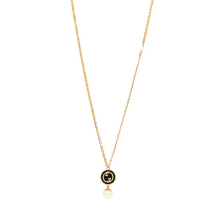 Gucci Metal Enamel Blondie Pendant Necklace Gold Black 1 of 5