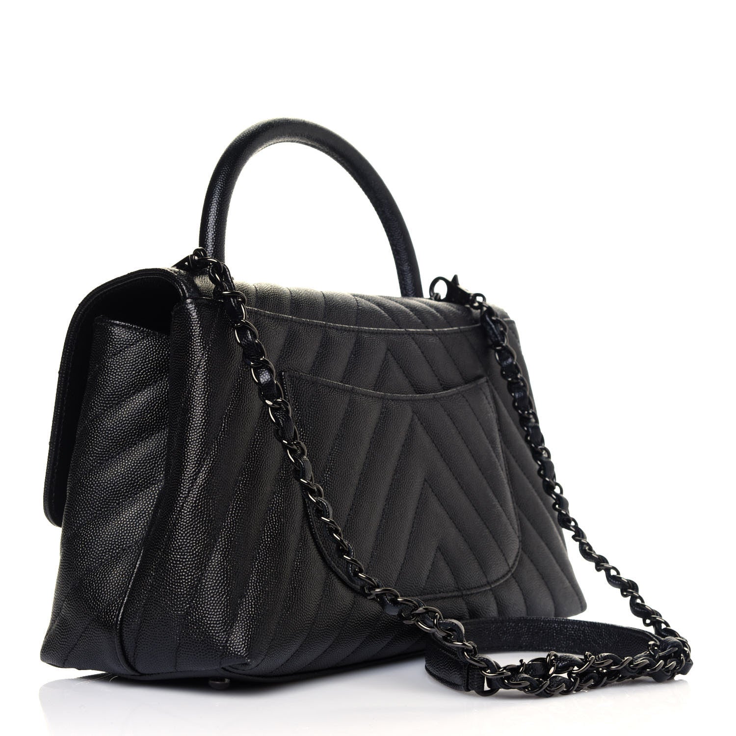 Chanel Caviar Chevron Quilted Small Coco Handle Flap So Black 3 of 13
