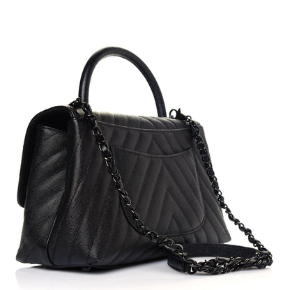 Chanel Caviar Chevron Quilted Small Coco Handle Flap So Black 3 of 13