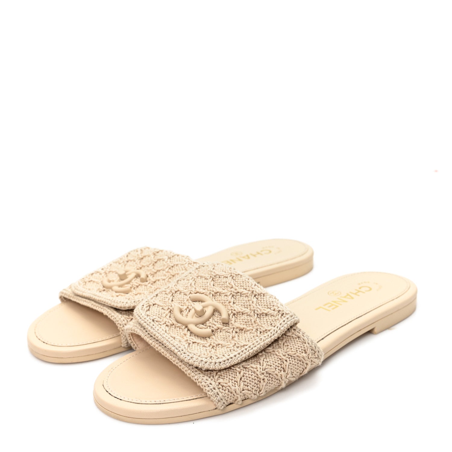 Chanel Crochet CC Mules Sandals 38.5 Beige 4 of 9