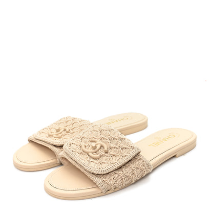 Chanel Crochet CC Mules Sandals 38.5 Beige 4 of 9