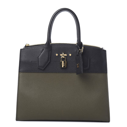 Louis Vuitton Calfskin City Steamer MM Kaki Black 1 of 8