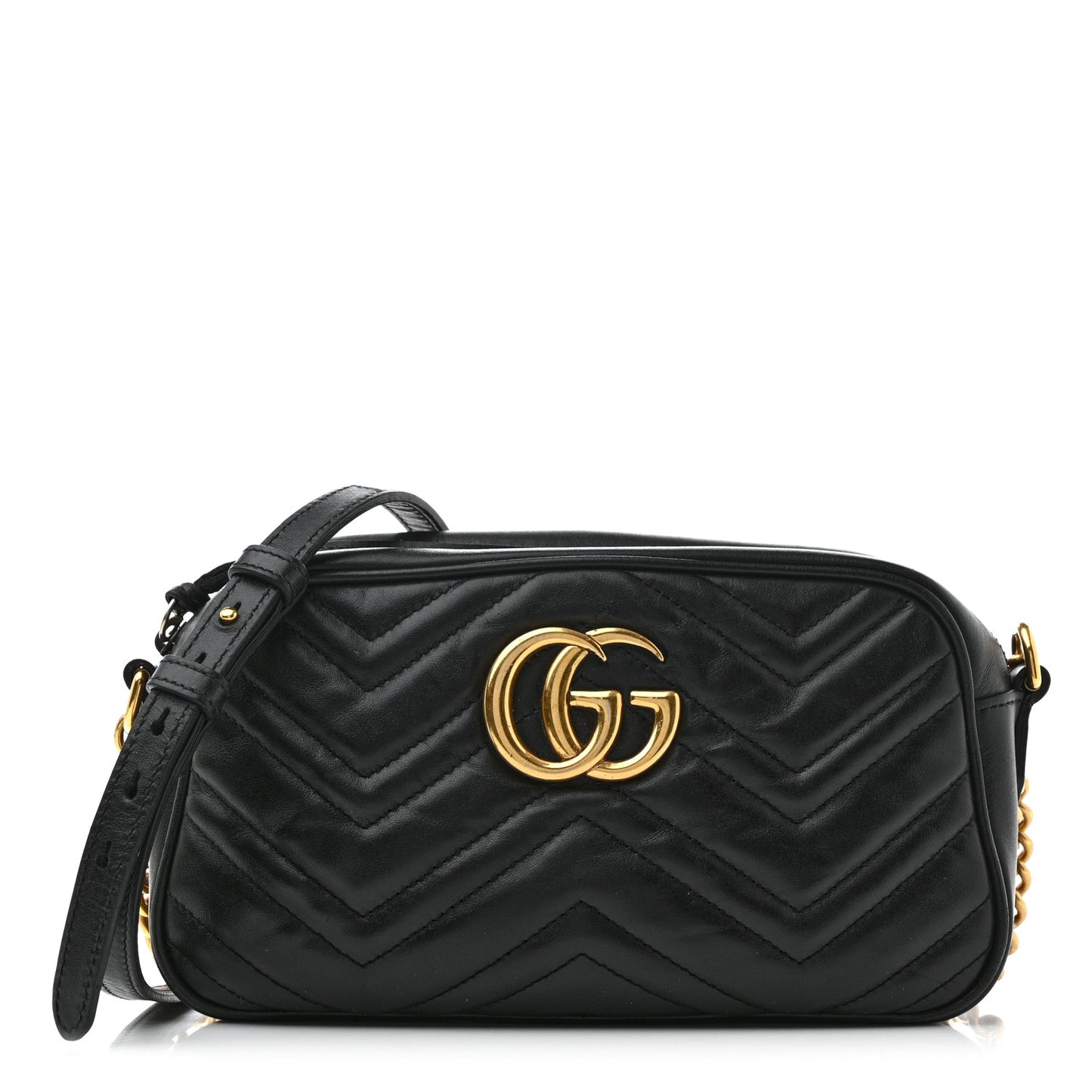 Calfskin Matelasse Small GG Marmont Chain Shoulder Bag Black
