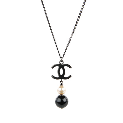 Chanel Resin CC Pearl Drop Necklace Ruthenium Black 1 of 5