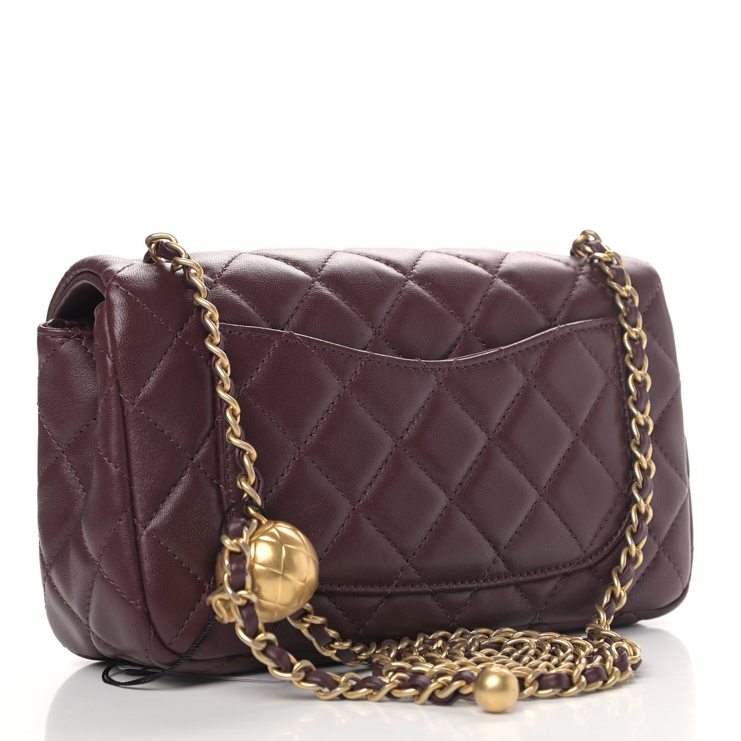 Lambskin Quilted Mini Rectangular Pearl Crush Flap Burgundy