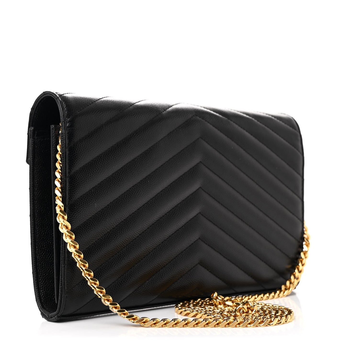 Grain De Poudre Matelasse Chevron Monogram Chain Wallet Black
