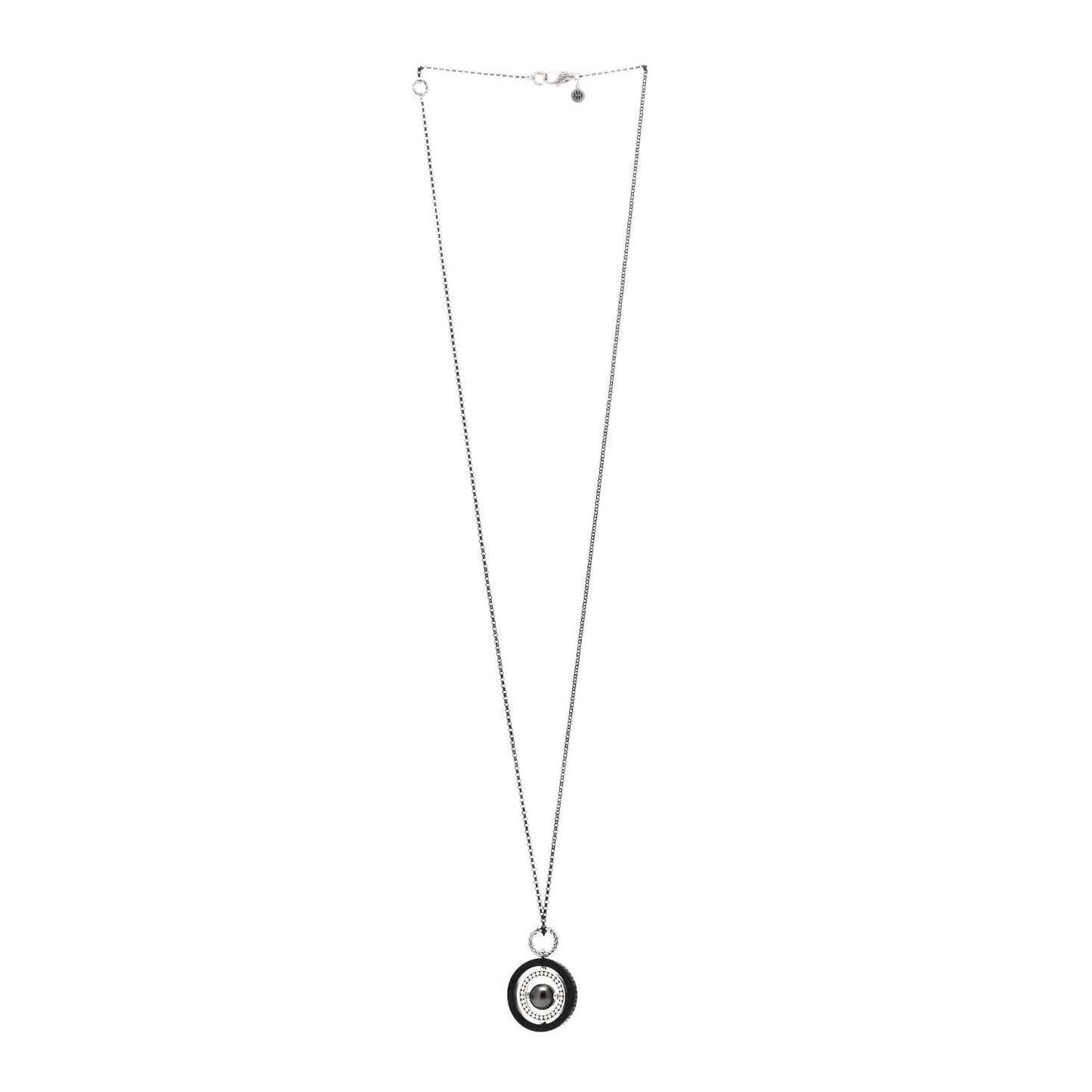Sterling Silver PVD Tahitian Pearl Moon Door Necklace