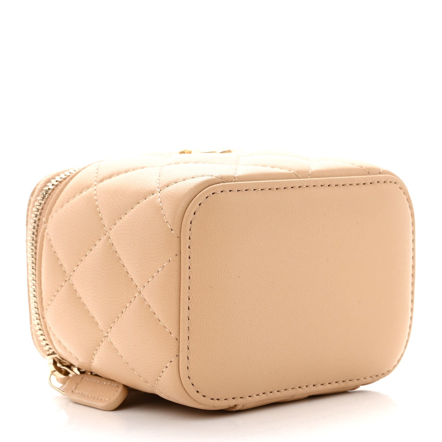 Lambskin Quilted Pearl Crush Mini Vanity Case With Chain Beige