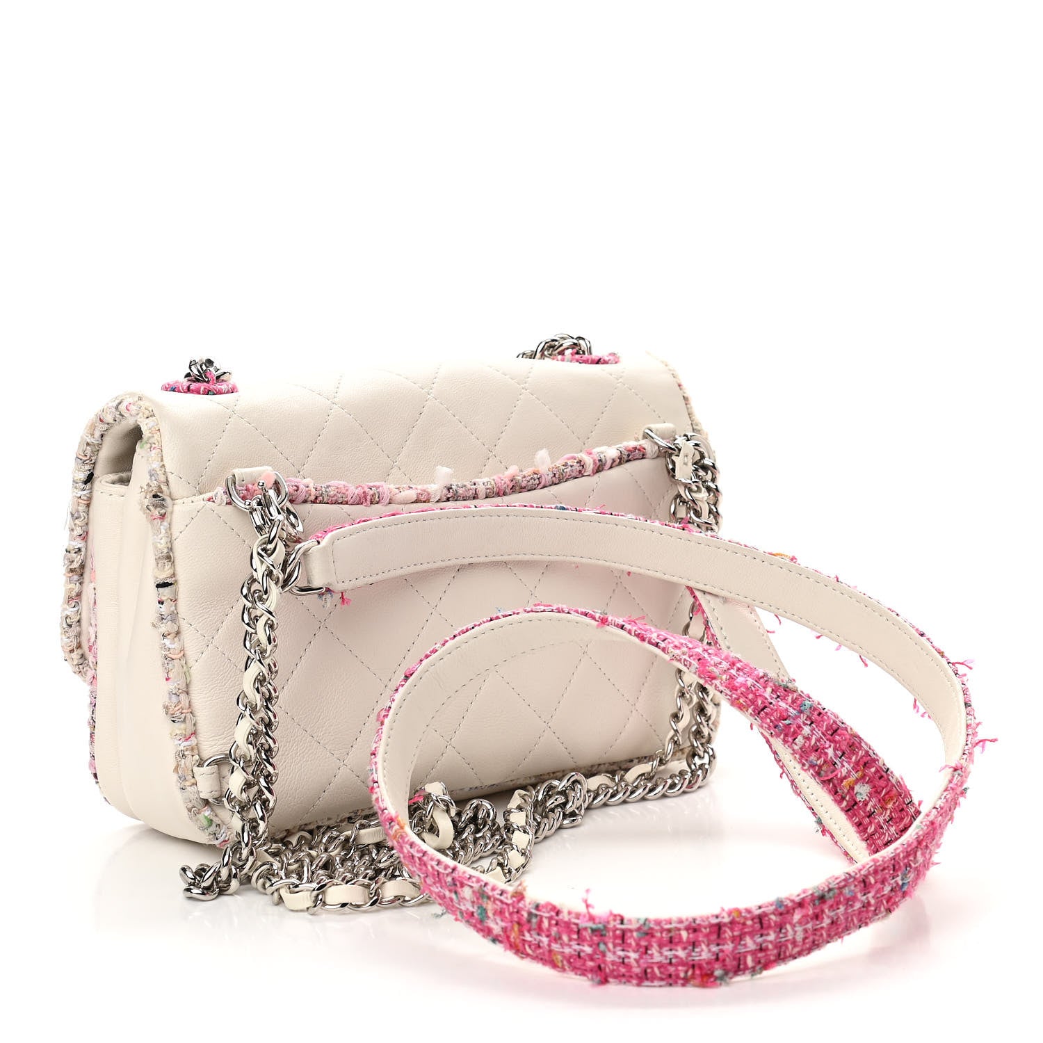 Chanel Lambskin Tweed Quilted Elegant Trim Flap White 3 of 10