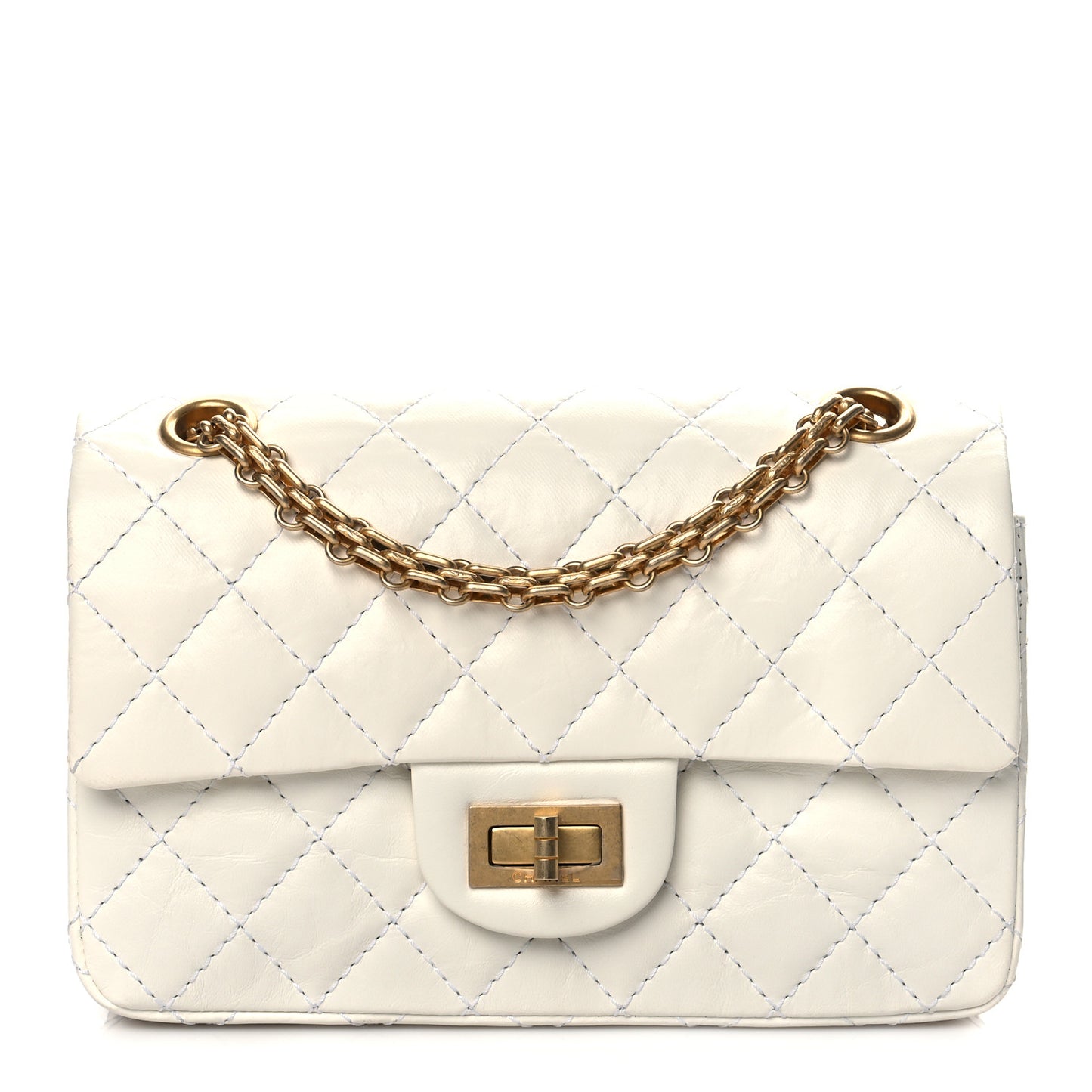Aged Calfskin Quilted 2.55 Reissue Mini Flap White
