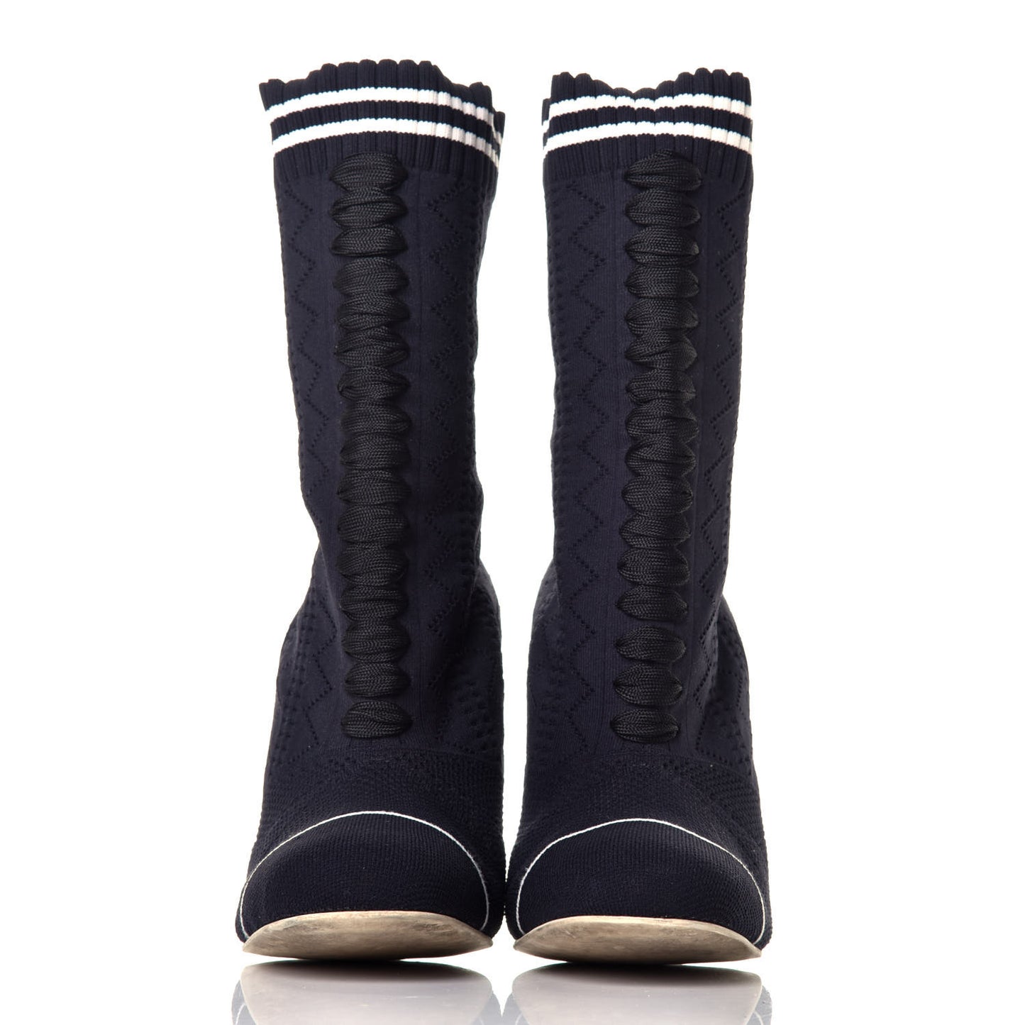 Stretch Fabric Openwork Rockoko 105mm Sock Boots 38 Navy White