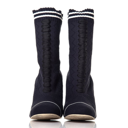 Fendi Stretch Fabric Openwork Rockoko 105mm Sock Boots 38 Navy White 2 of 6