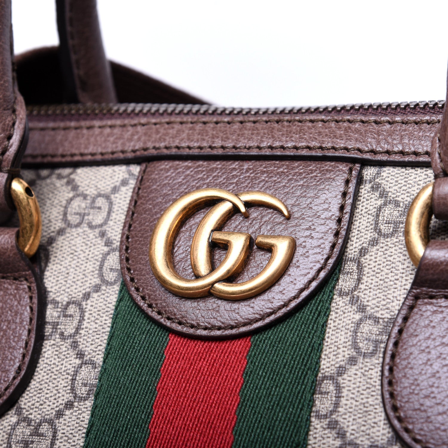 Gucci GG Supreme Monogram Textured Dollar Calfskin Web Medium Ophidia Carry-On Duffle Bag Beige Ebony New Acero 11 of 16