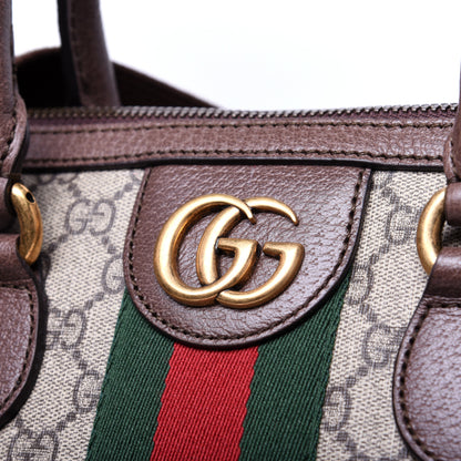 Gucci GG Supreme Monogram Textured Dollar Calfskin Web Medium Ophidia Carry-On Duffle Bag Beige Ebony New Acero 11 of 16
