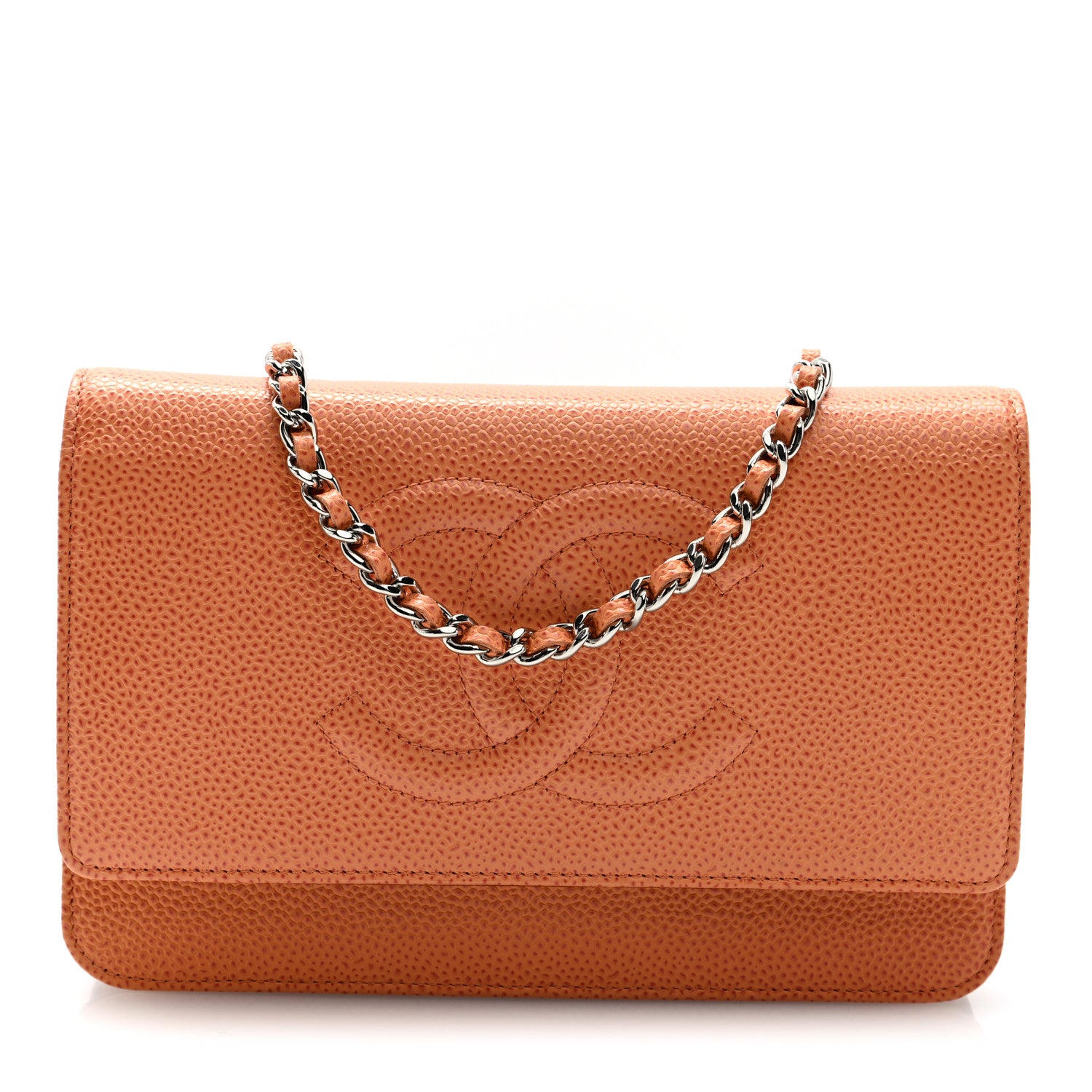 Chanel Caviar Timeless CC Wallet On Chain WOC Orange 1 of 10