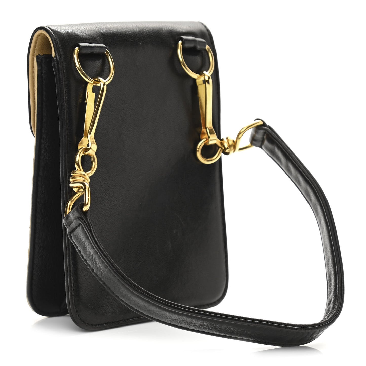 Lambskin Quilted Mini Flap Pouch Beige Black