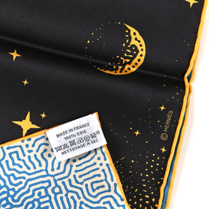 Hermes Silk Clair De Lune Double Face Scarf 90 Black Jaune D'Or Bleu 3 of 4